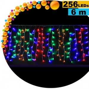 Guirlande rideau lumineux 256 LEDs multicolores 6m